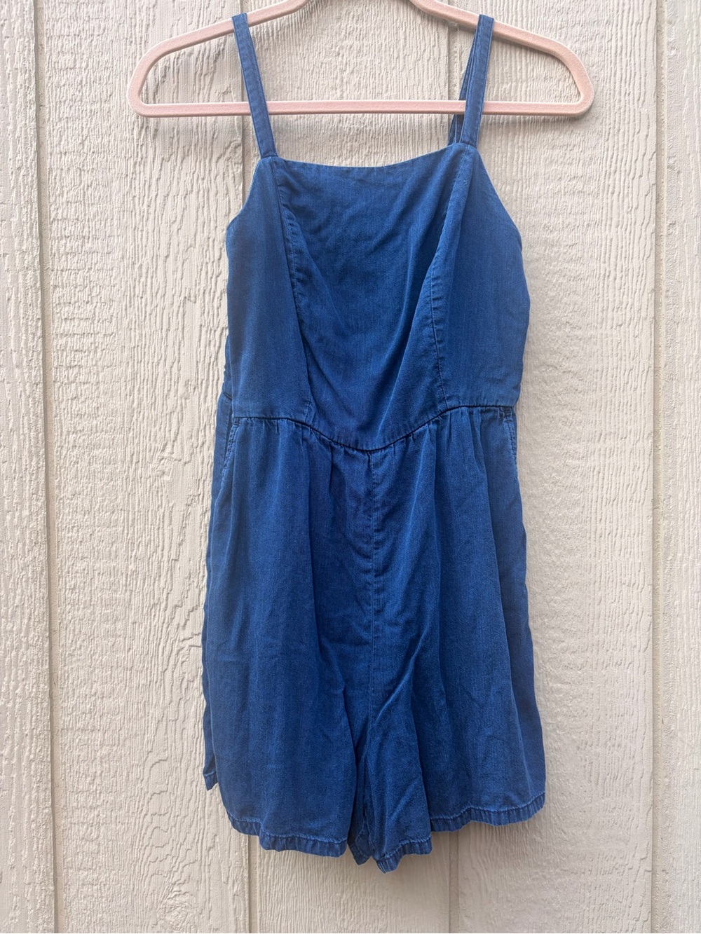 Chambray Romper - Smocked back with pockets